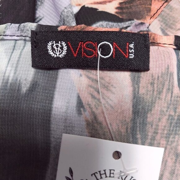 Vision Women's Sheer Multicolor Feather Pattern Open Cardigan - Picture 7 of 8